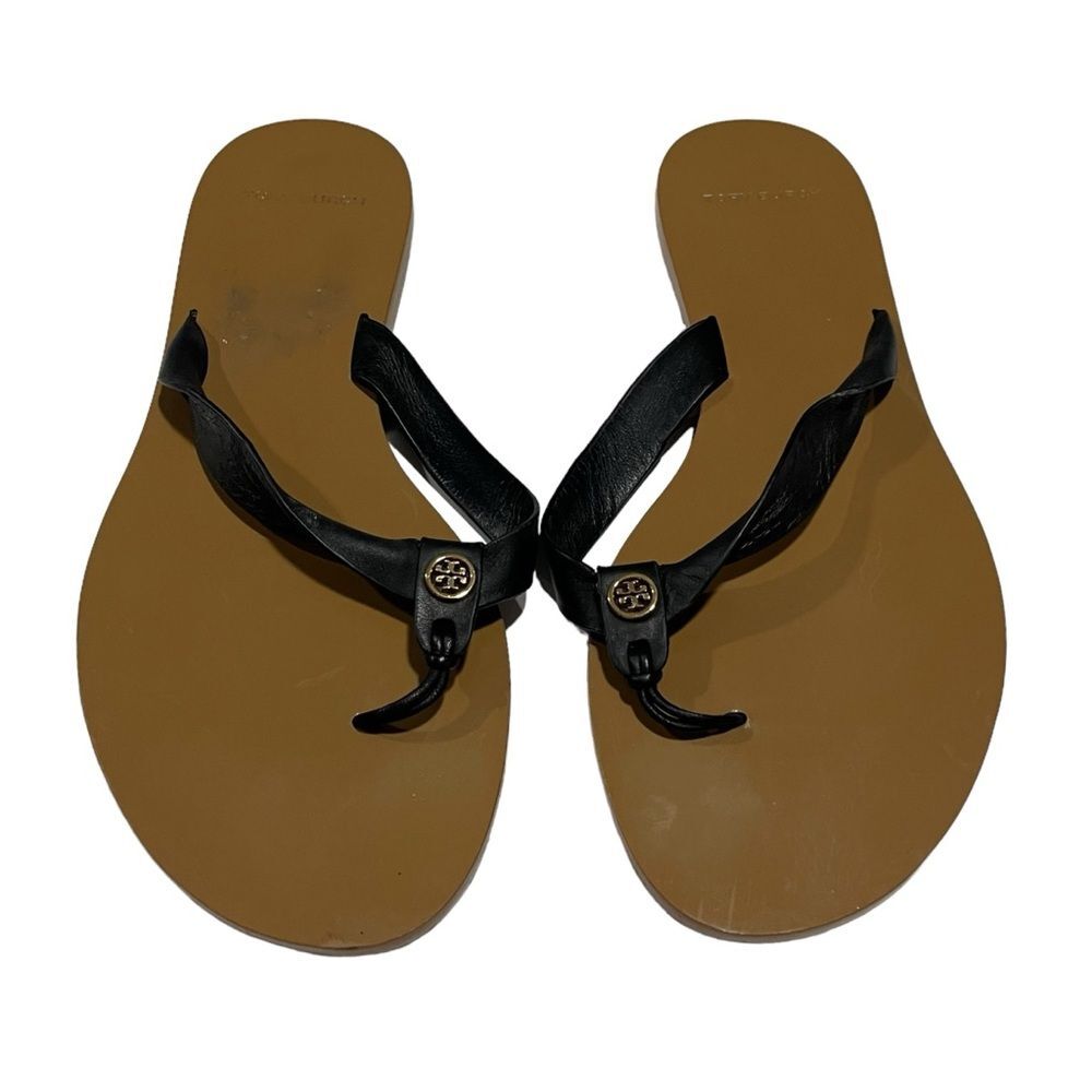 Tory Burch Black Leather Thong Sandals